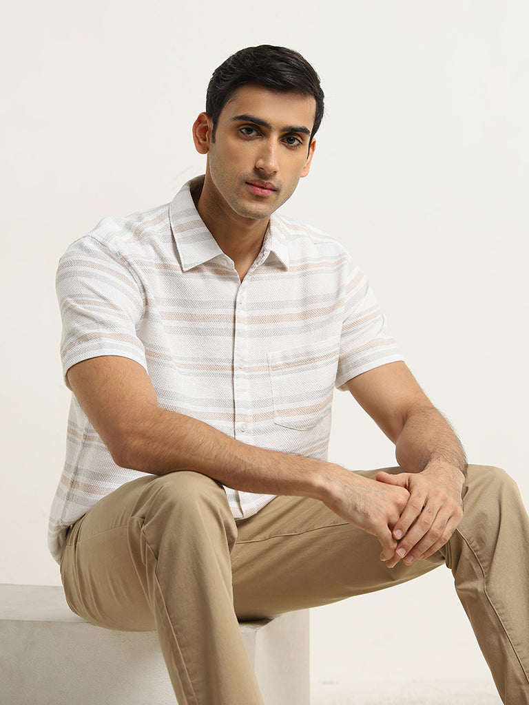 WES Casuals Multicolour Striped Relaxed-Fit Cotton Shirt