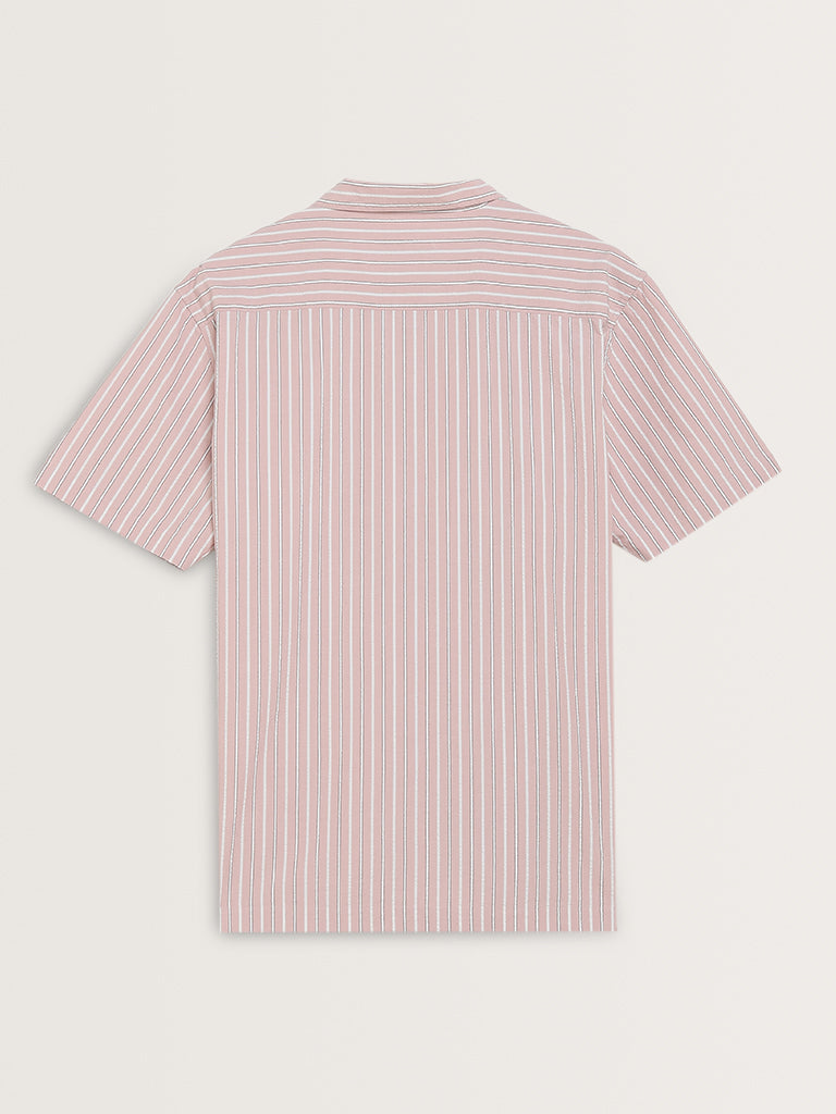 WES Casuals Dusty Pink Striped Relaxed-Fit Cotton Shirt