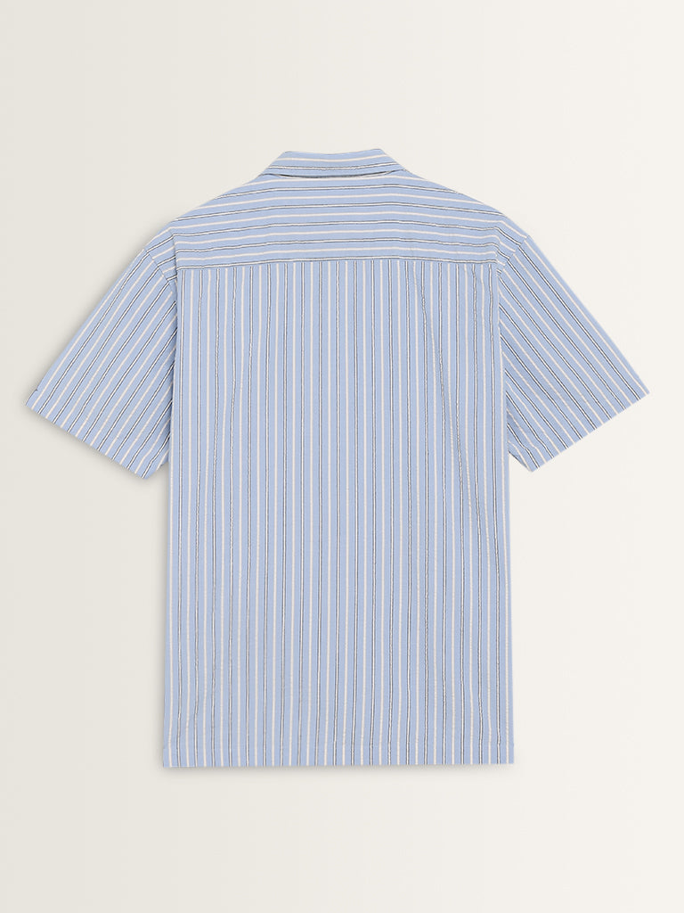 WES Casuals Blue Striped Relaxed-Fit Cotton Shirt