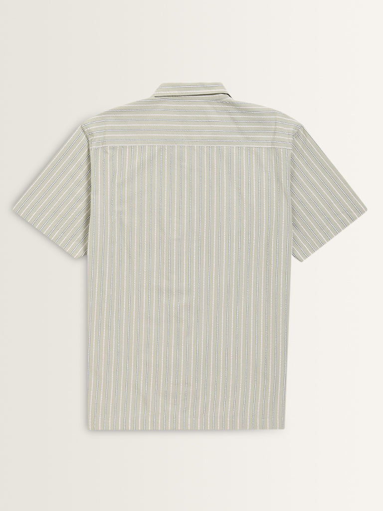 WES Casuals Light Sage Striped Relaxed-Fit Cotton Shirt