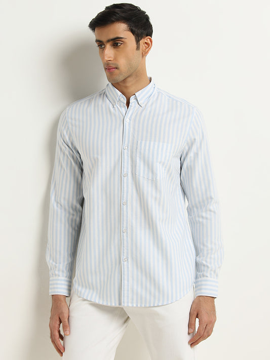 WES Casuals Blue Stripe Design Slim-Fit Shirt