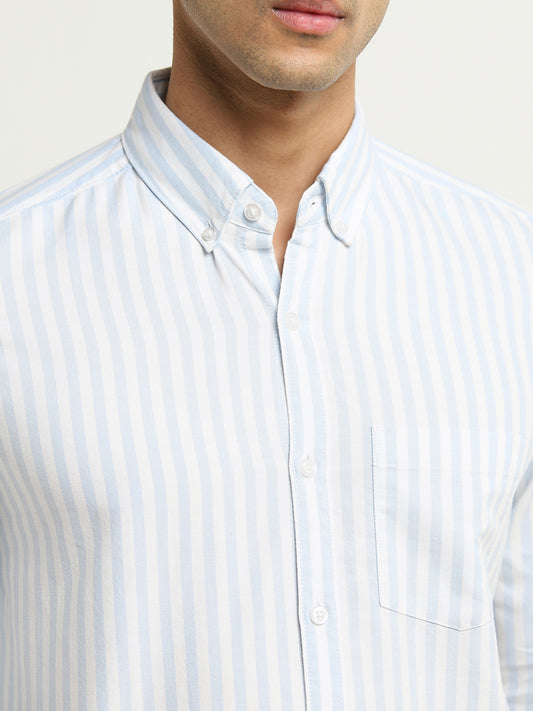 WES Casuals Blue Stripe Design Slim-Fit Shirt