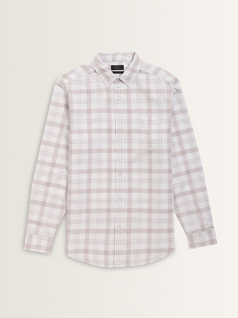 WES Casuals Mauve Checks Pattern Relaxed-Fit Cotton Shirt