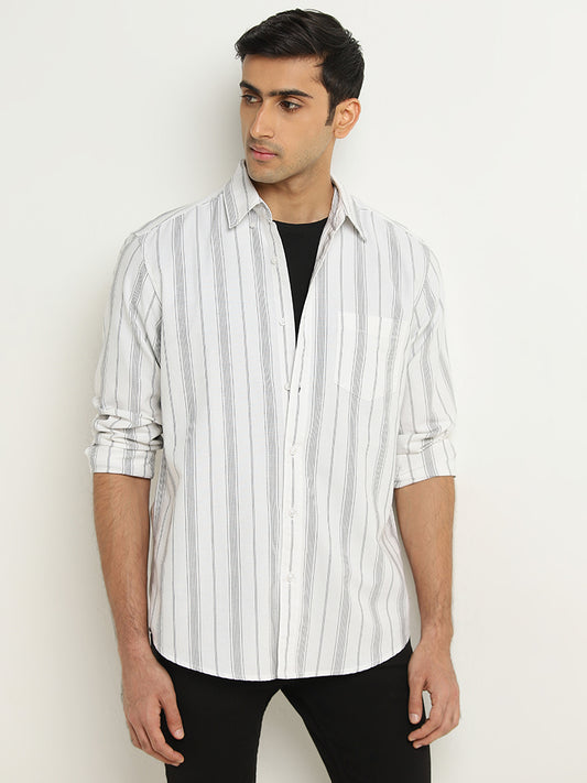 WES Casuals Black & White Striped Relaxed-Fit Shirt