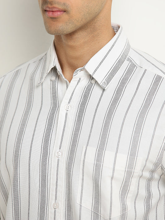 WES Casuals Black & White Striped Relaxed-Fit Shirt