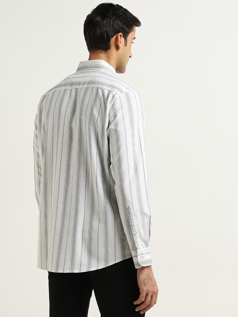 WES Casuals Black & White Striped Relaxed-Fit Shirt