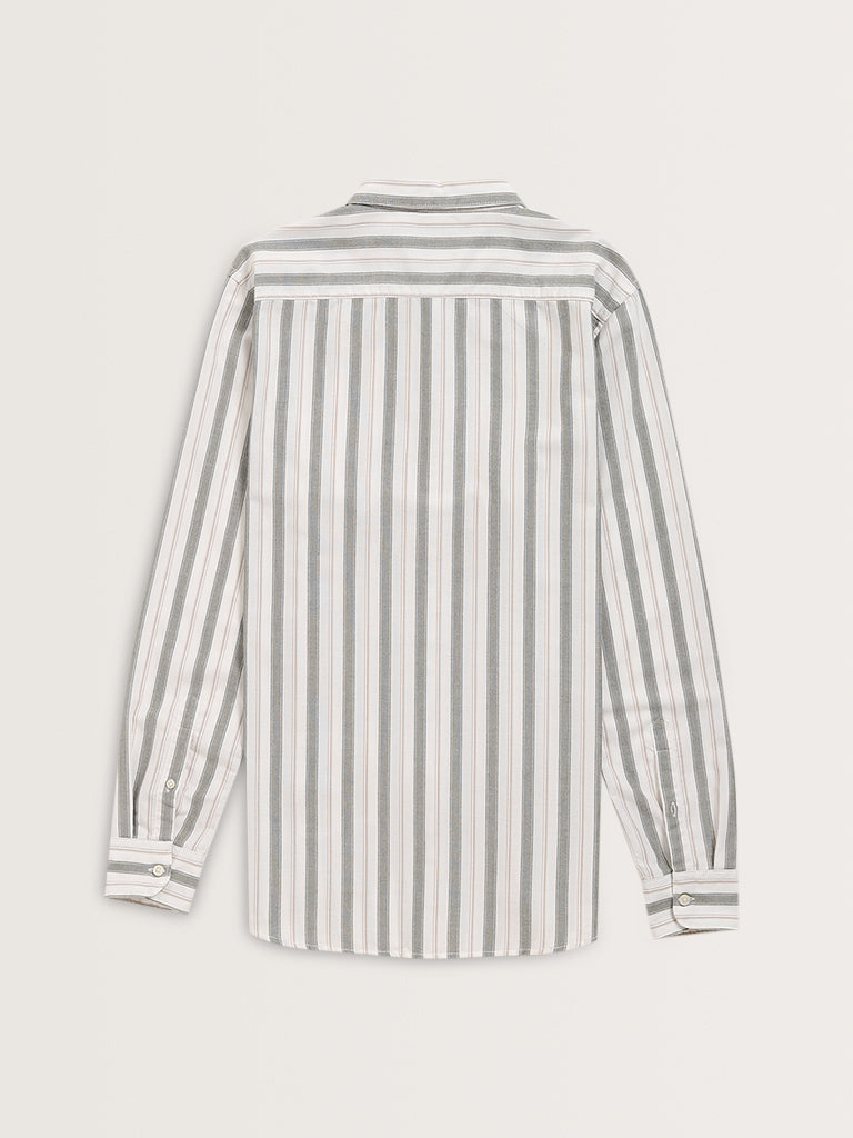 WES Casuals Sage Stripe Printed Slim-Fit Cotton Shirt