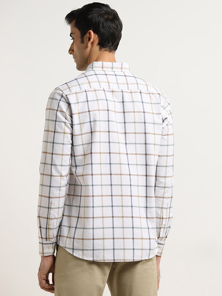 WES Casuals Beige Checkered Design Relaxed-Fit Cotton Shirt