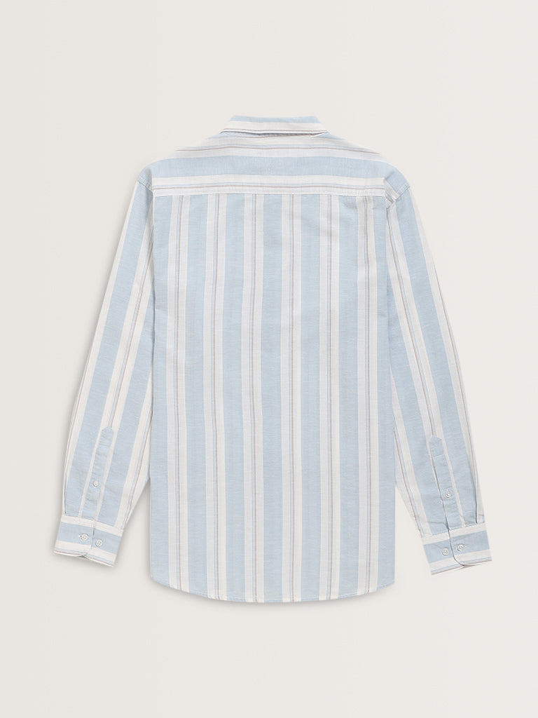 WES Casuals Light Blue Relaxed-Fit Cotton Blend Shirt