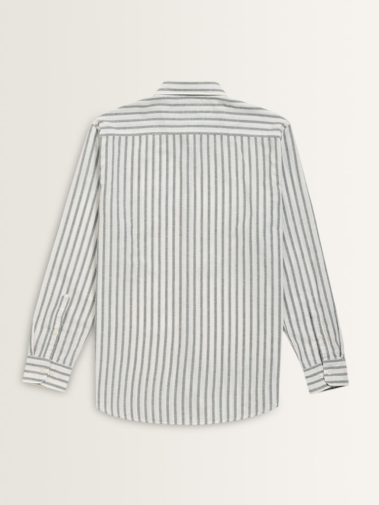 WES Casuals Sage Striped Relaxed-Fit Cotton Blend Shirt