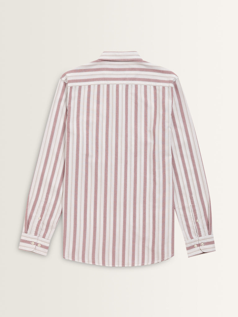 WES Casuals Dusty Pink Stripe Printed Slim-Fit Cotton Shirt