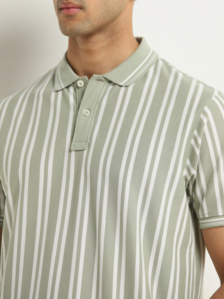 WES Casuals Sage Striped Relaxed-Fit Polo T-Shirt