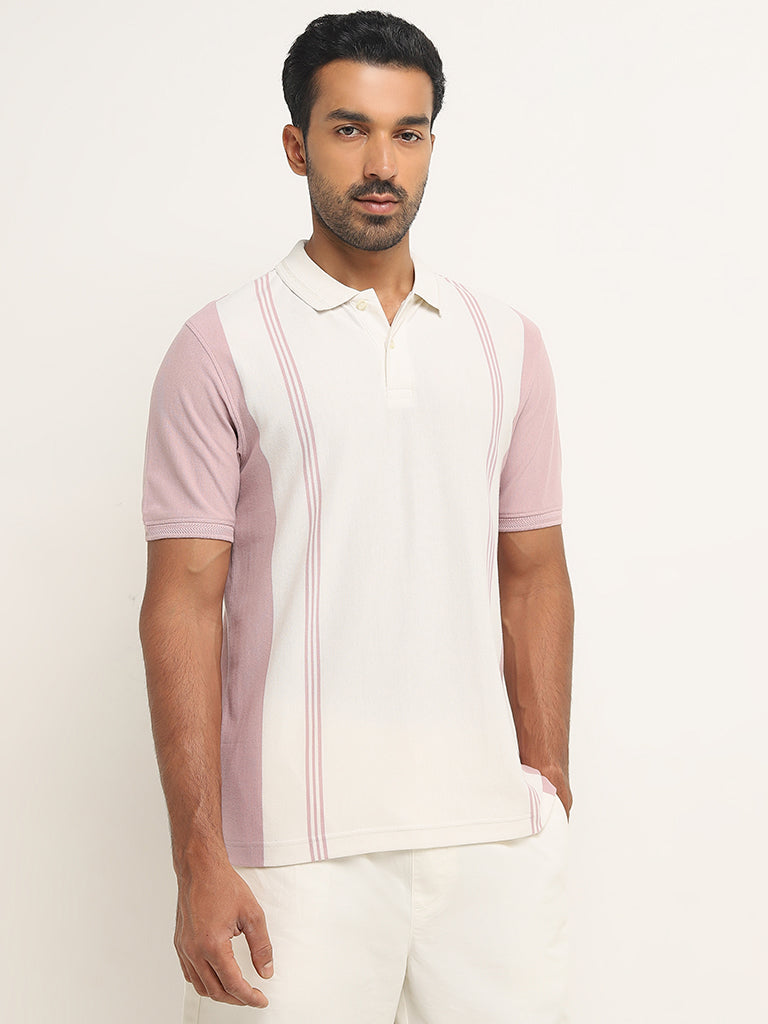 WES Casuals Dusty Pink Relaxed-Fit Polo T-Shirt