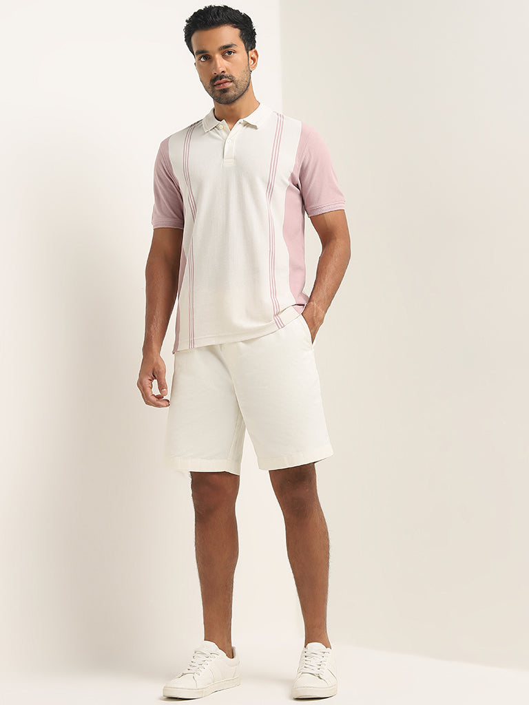 WES Casuals Dusty Pink Relaxed-Fit Polo T-Shirt