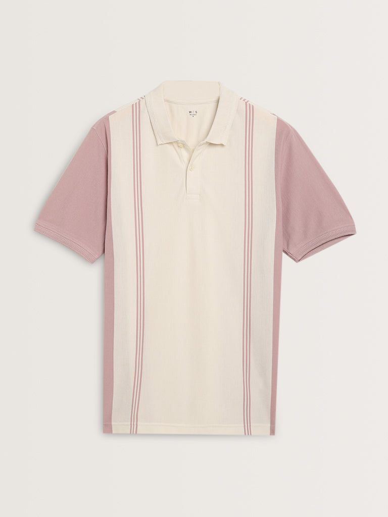 WES Casuals Dusty Pink Relaxed-Fit Polo T-Shirt