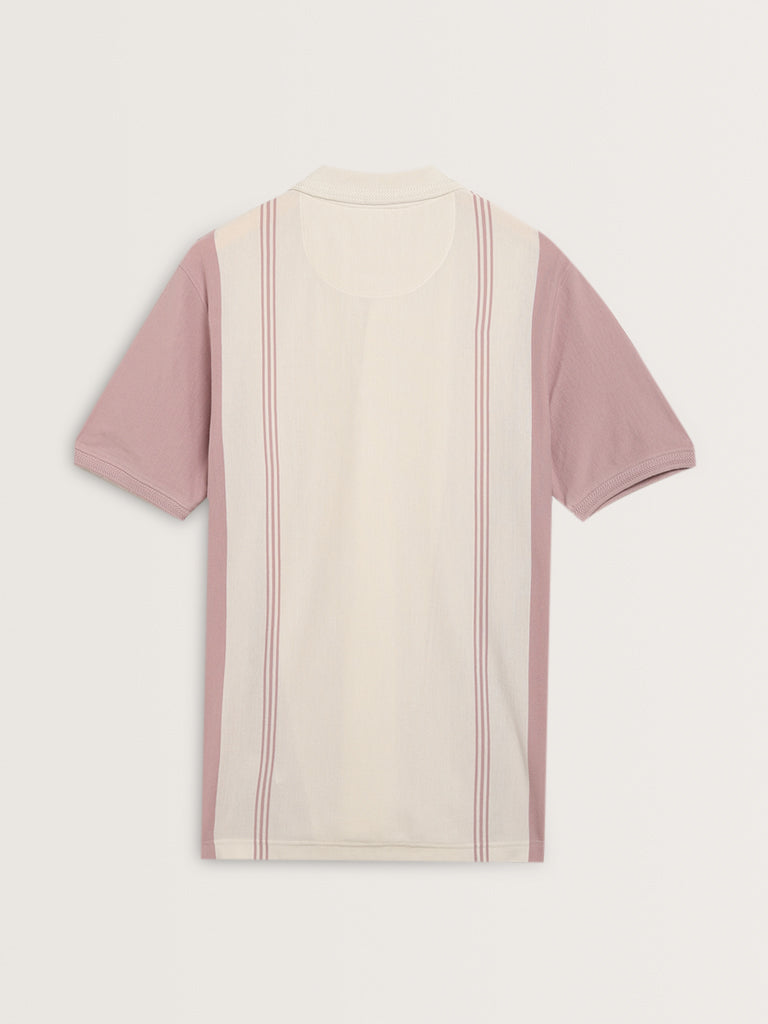 WES Casuals Dusty Pink Relaxed-Fit Polo T-Shirt