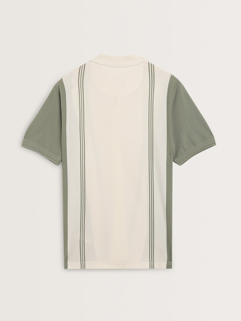 WES Casuals Sage Colour-Blocked Relaxed-Fit Polo T-Shirt