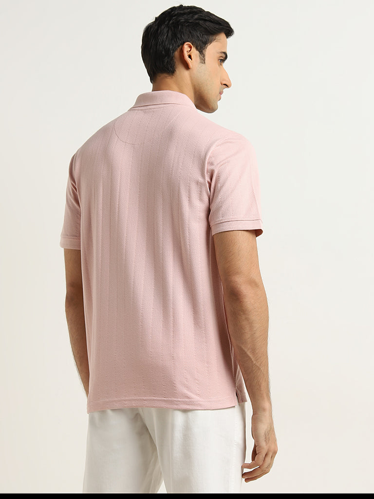 WES Casuals Pink Striped Relaxed-Fit Polo T-Shirt