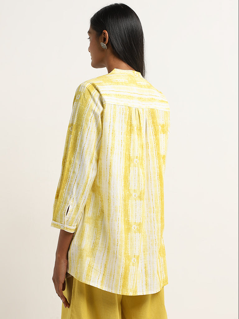 Utsa Yellow Abstract Printed A-Line Cotton Kurti