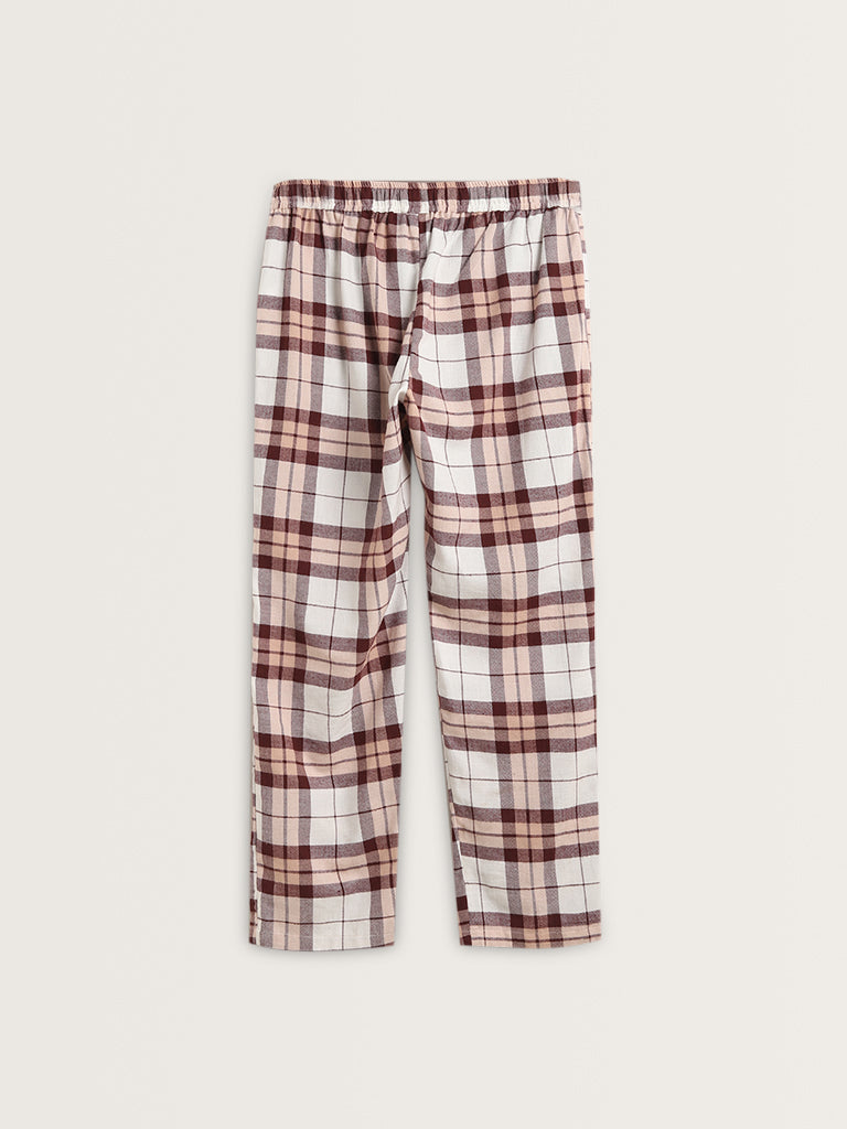 Wunderlove Burgundy Checkered Mid-Rise Cotton Pyjamas