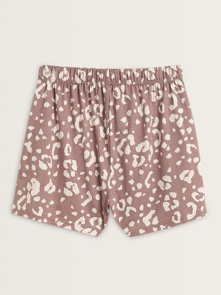 Wunderlove Brown Abstract Printed High-Rise Cotton Shorts