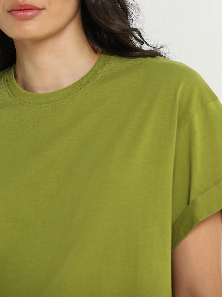 Wunderlove Light Olive Solid Cotton T-Shirt