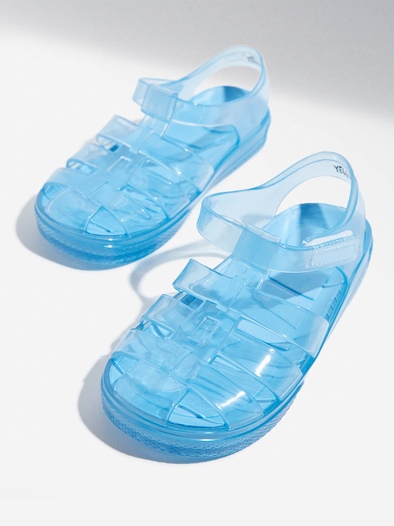 Yellow Light Blue Vinyl Multi-Strap Sandals