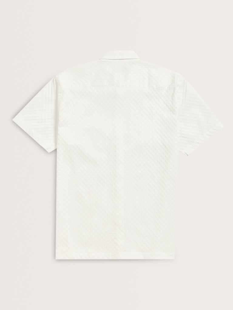 Ascot Off-White Geometric Design Relaxed-Fit Shirt