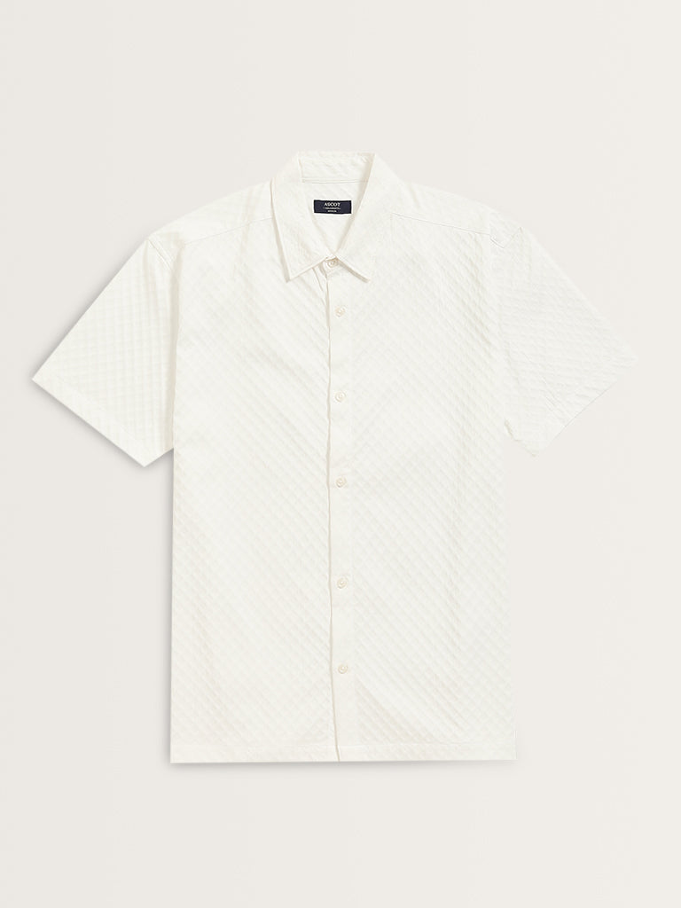 Ascot Off-White Geometric Design Relaxed-Fit Shirt