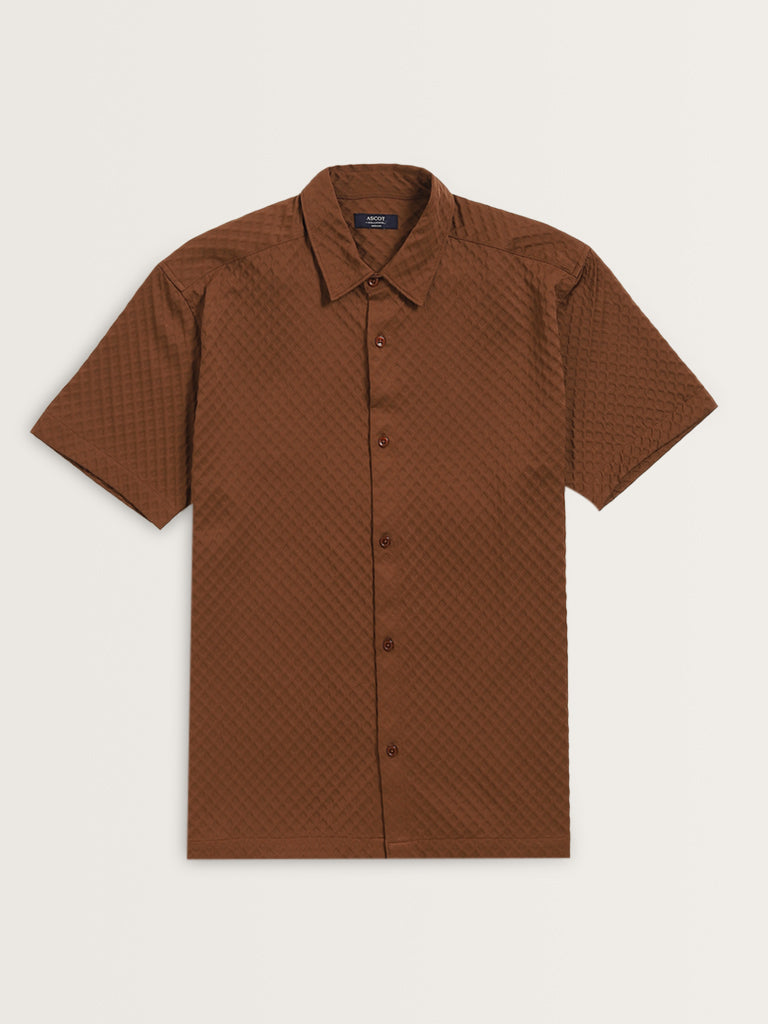 Ascot Tan Geometric Pattern Relaxed-Fit Shirt