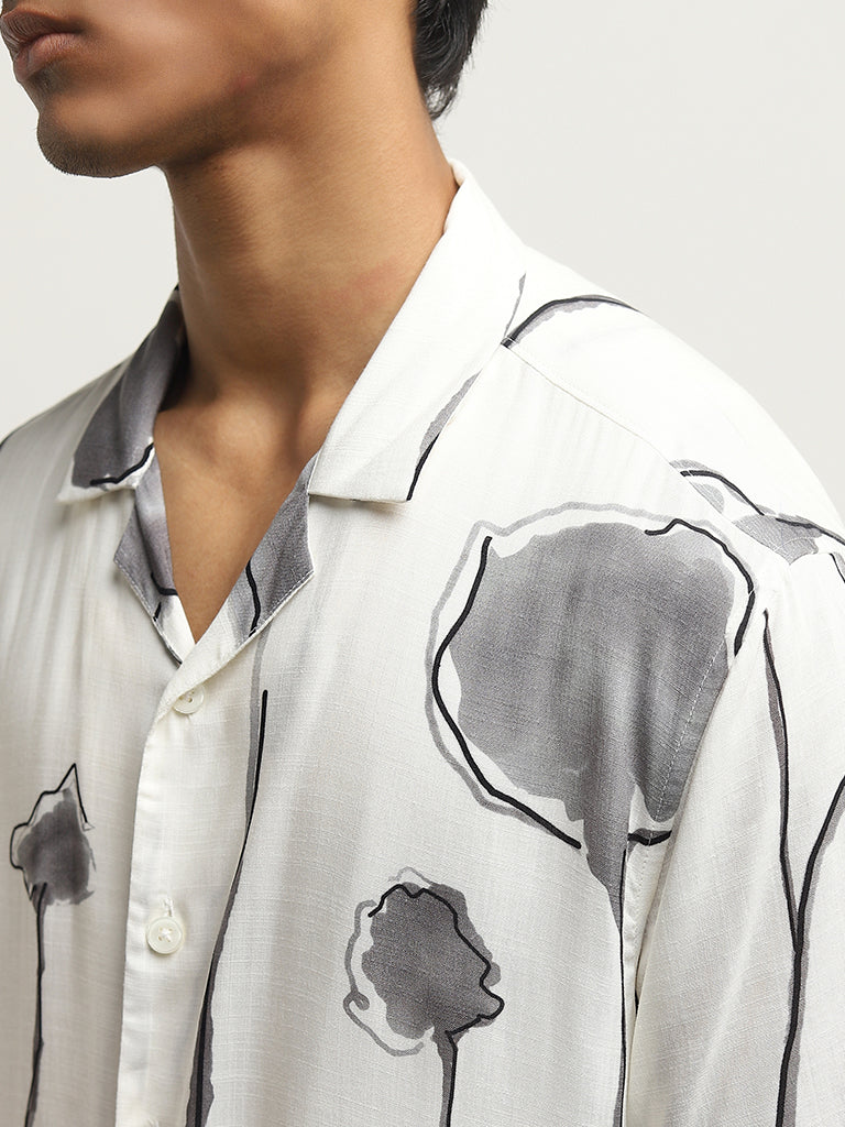 Nuon Off-White Floral Printed Relaxed-Fit Shirt