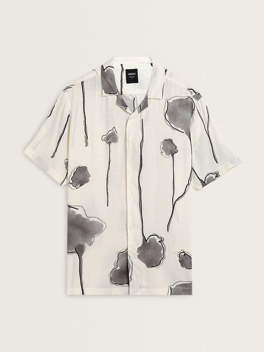 Nuon Off-White Floral Printed Relaxed-Fit Shirt