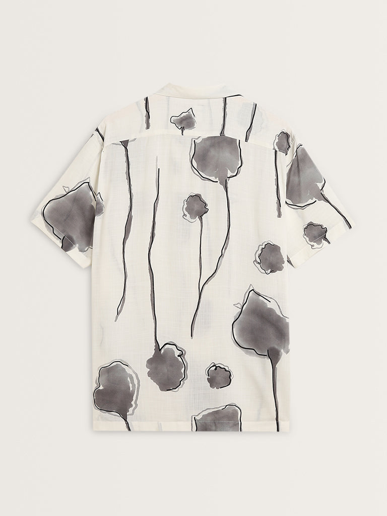 Nuon Off-White Floral Printed Relaxed-Fit Shirt