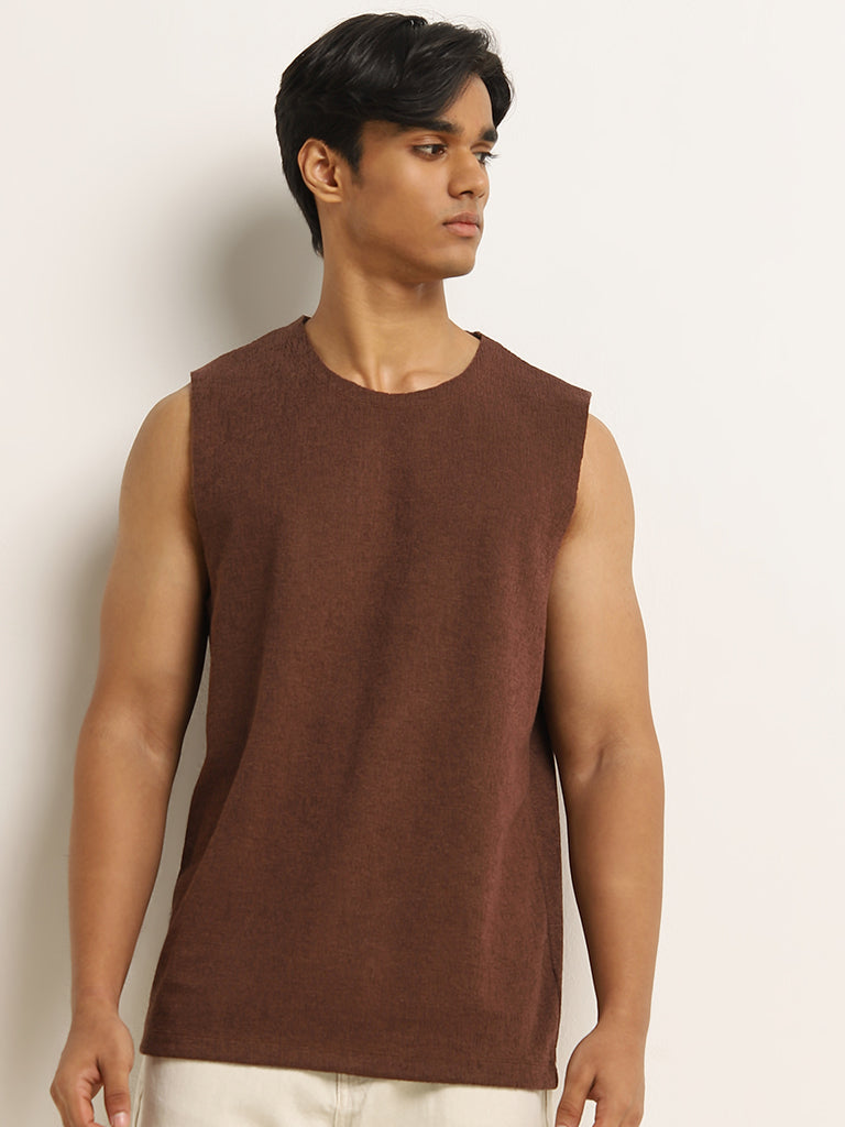 Nuon Brown Textured Relaxed-Fit T-Shirt