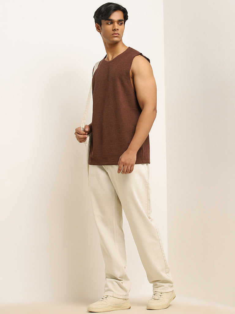 Nuon Brown Textured Relaxed-Fit T-Shirt