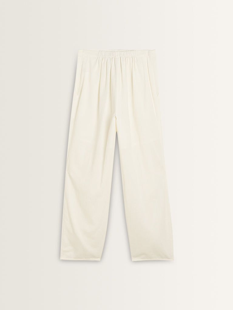 Bombay Paisley White Patiala High-Rise Cotton Blend Pants