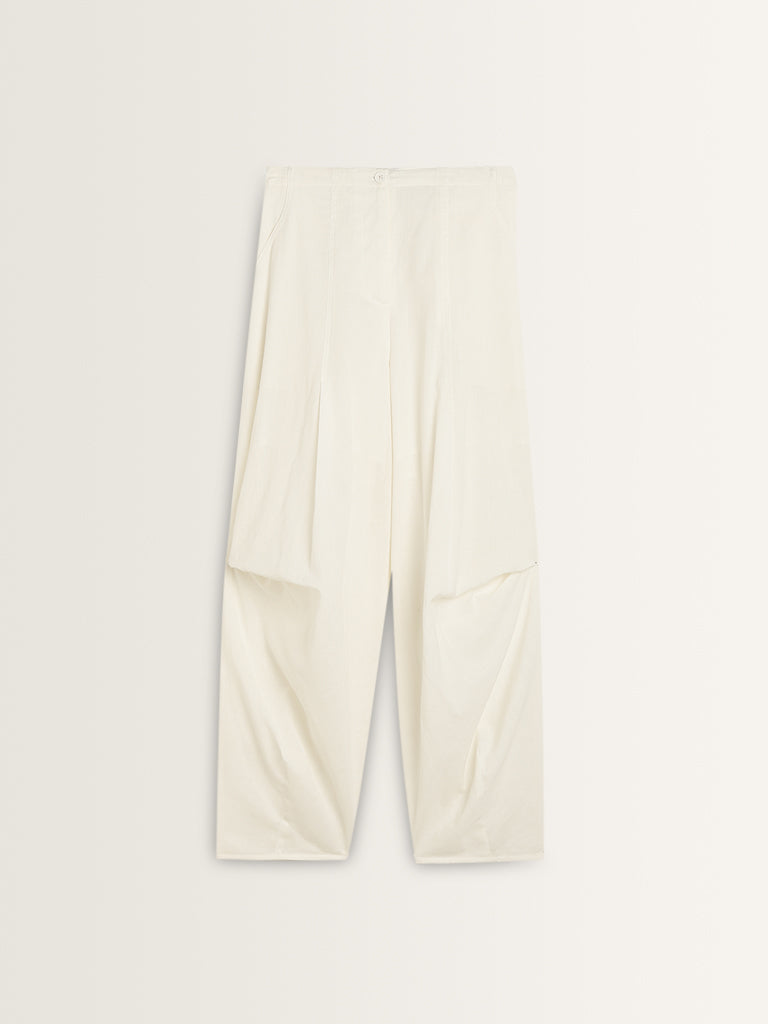 Bombay Paisley White Patiala High-Rise Cotton Blend Pants