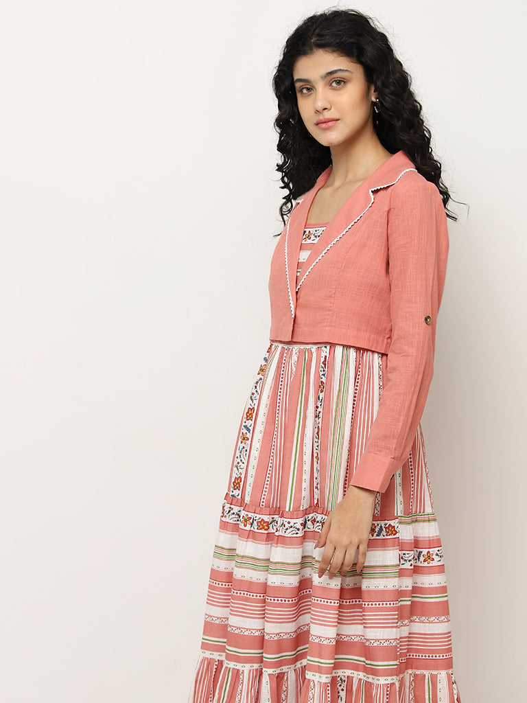 Bombay Paisley Coral Tiered Cotton Dress with Jacket