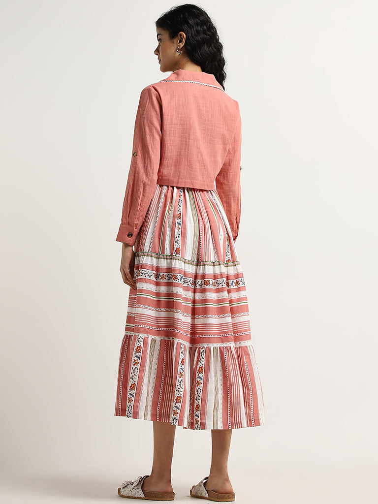 Bombay Paisley Coral Tiered Cotton Dress with Jacket