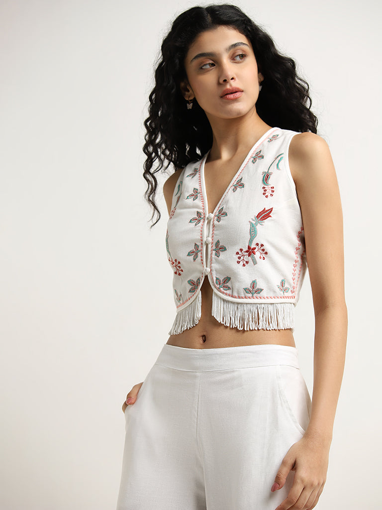 Buy Bombay Paisley White Cotton Blend Waistcoat-Style Top from Westside