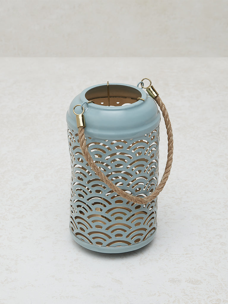 Westside Home Dusty Blue Fretwork Design Lantern