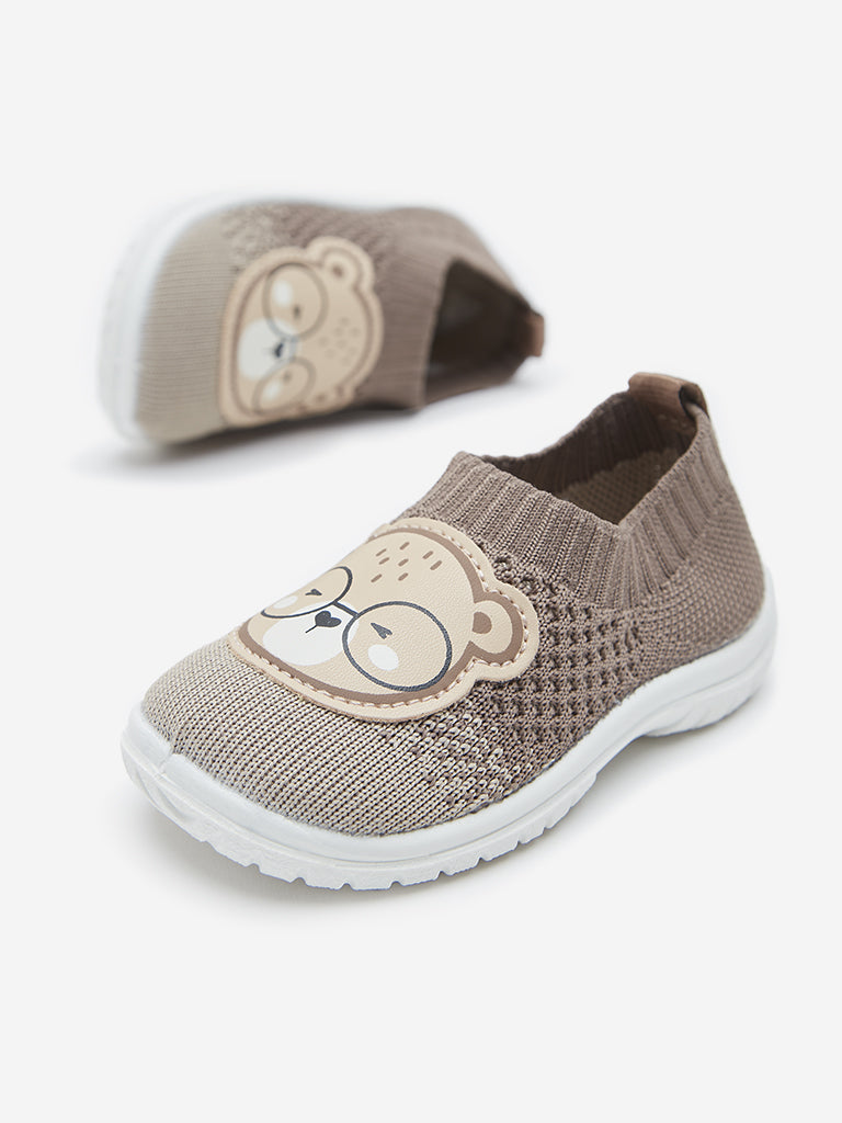 Yellow Brown Bear Applique Slip-On Shoes