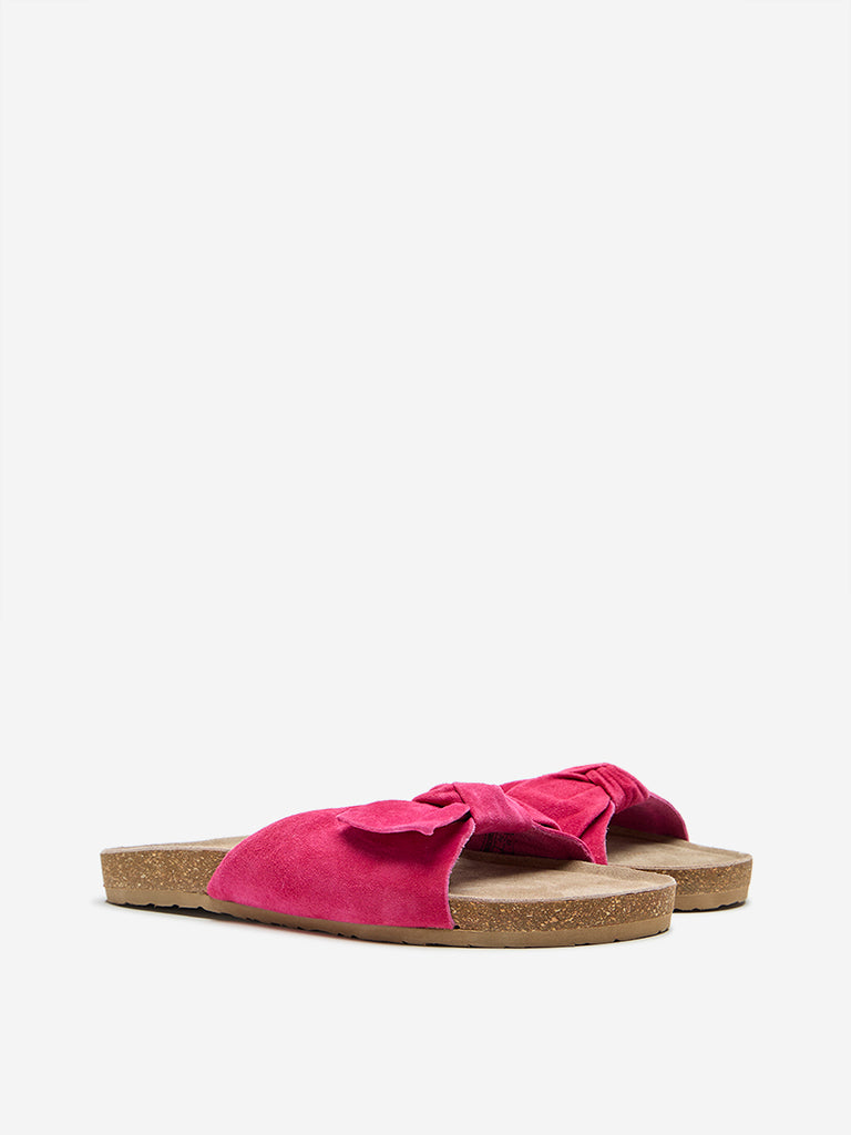 LUNA BLU Pink Bow-Detailed Slides