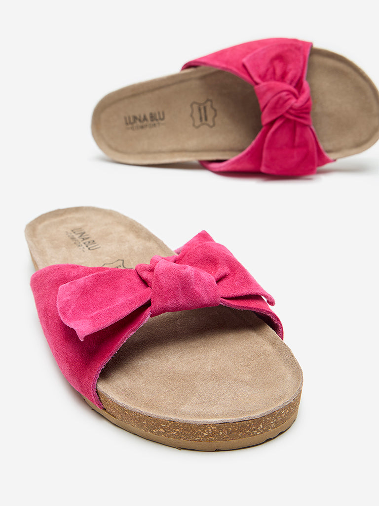 LUNA BLU Pink Bow-Detailed Slides