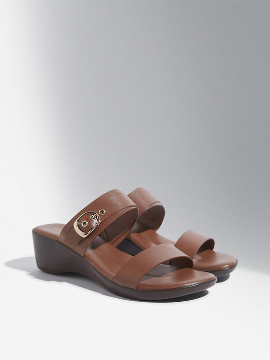 LUNA BLU Brown Dual Strap Wedge Heel Sandals