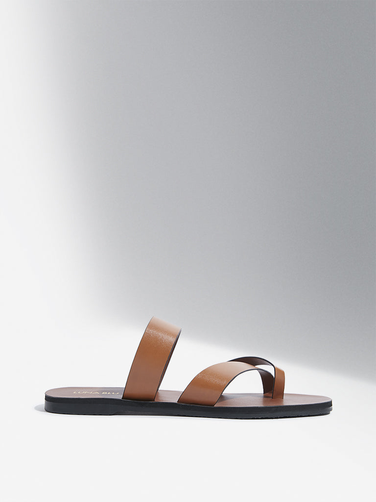 LUNA BLU Tan Toe-Ring Slides