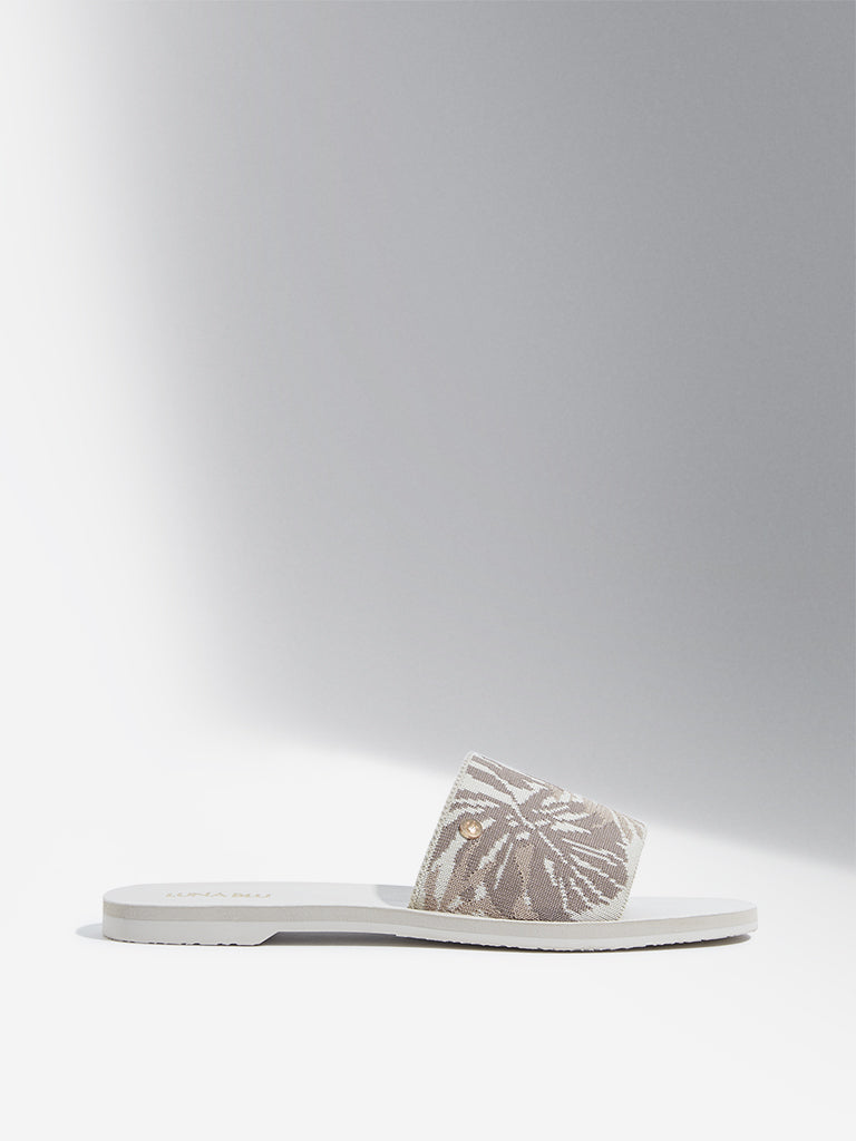 LUNA BLU Ivory Leaf Design Knitted Slides