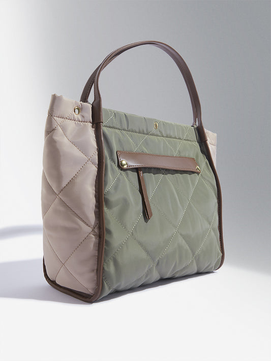 Westside Accessories Olive & Beige Quilted Design Tote Bag