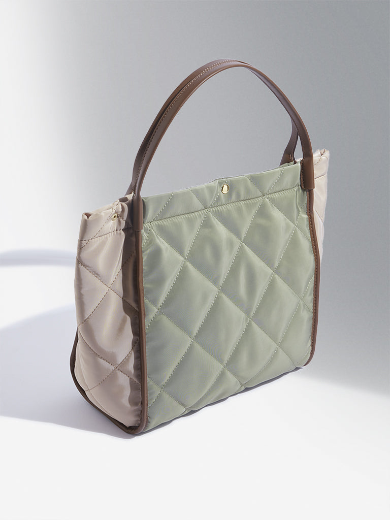 Westside Olive & Beige Quilted Design Tote Bag