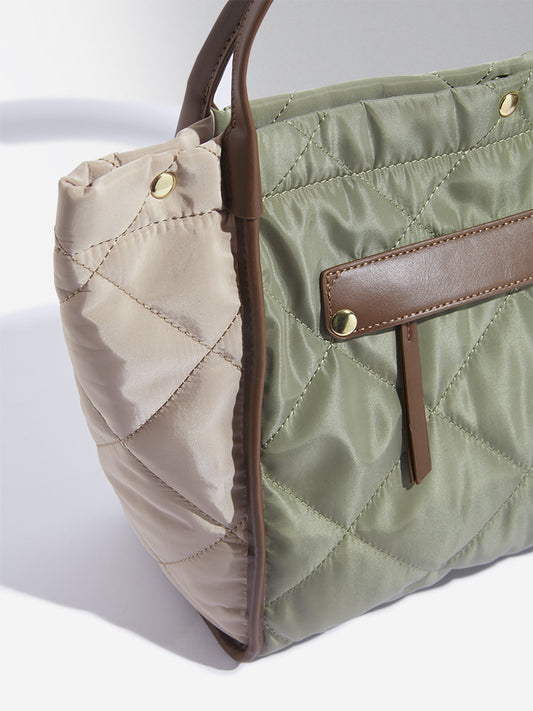 Westside Accessories Olive & Beige Quilted Design Tote Bag